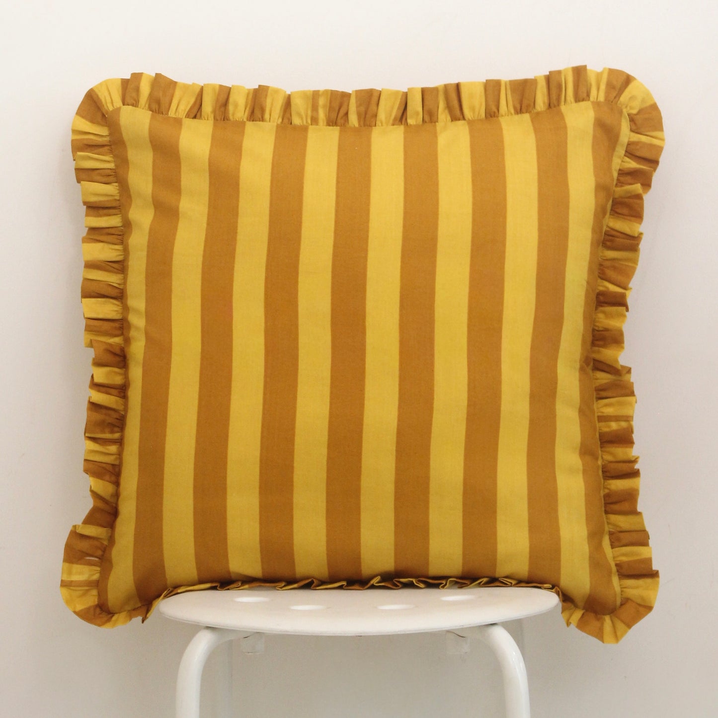 Mustard Striped Frill Cushion Cover