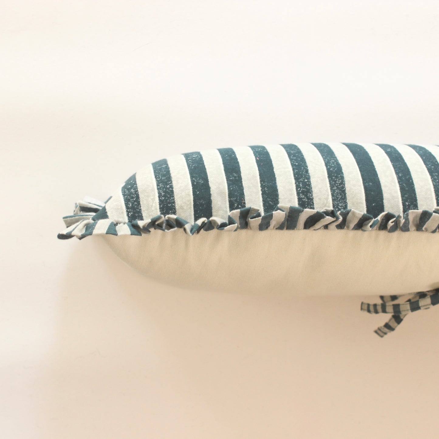 Blue & Grey Striped Frill Cushion Cover | Handcrafted Cotton Cushion Cover