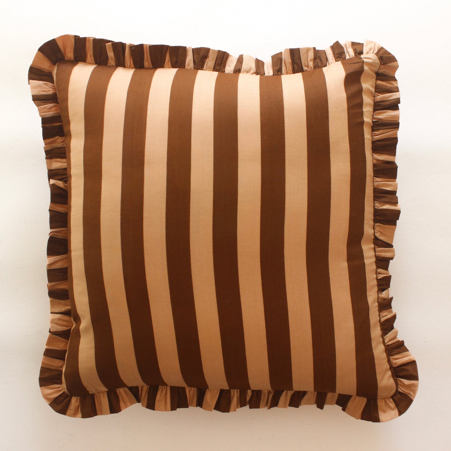 Brown Striped Frill Cushion Cover