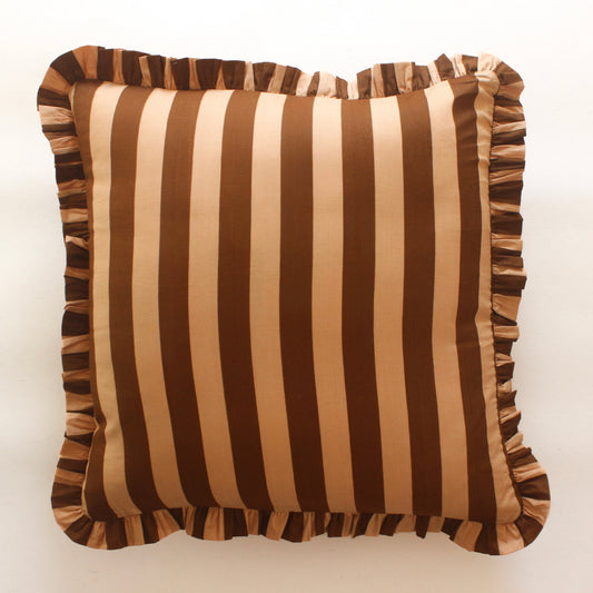 Brown Striped Frill Cushion Cover