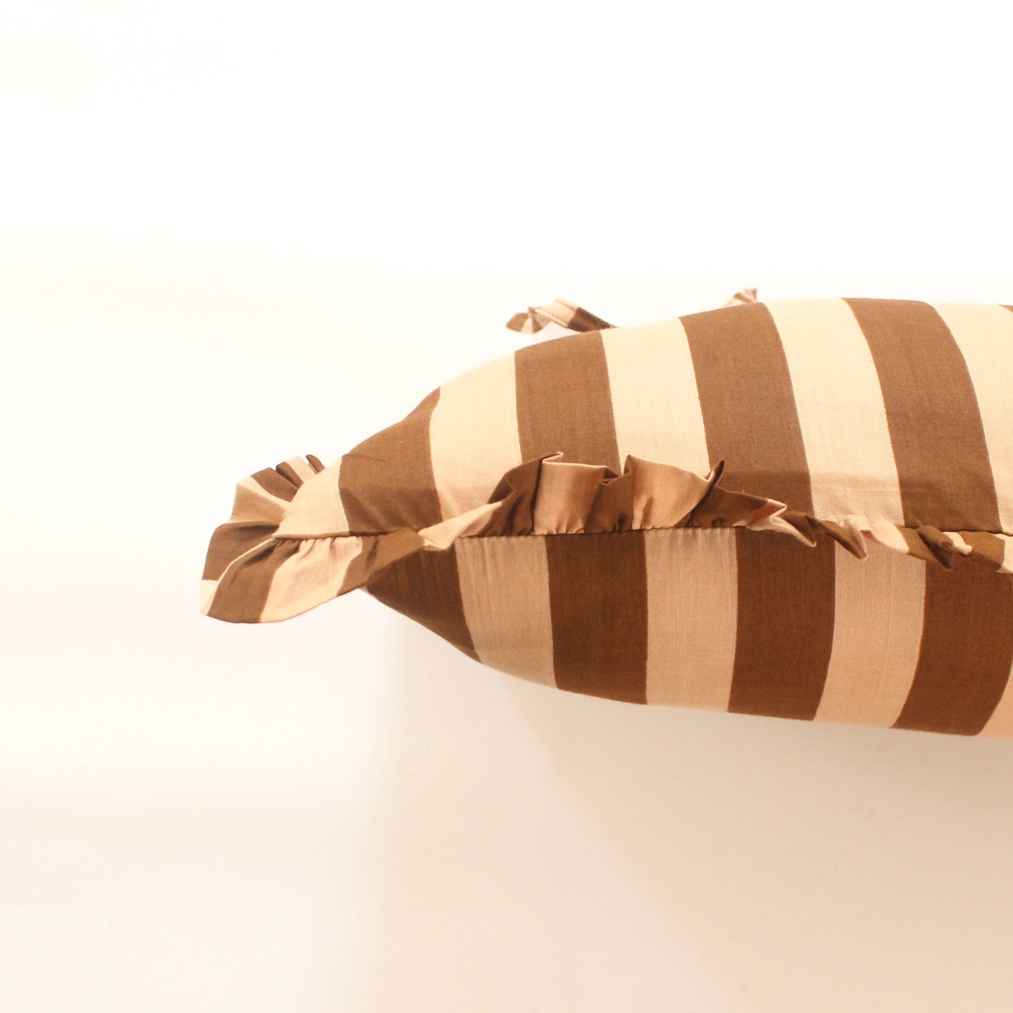Brown Striped Frill Cushion Cover