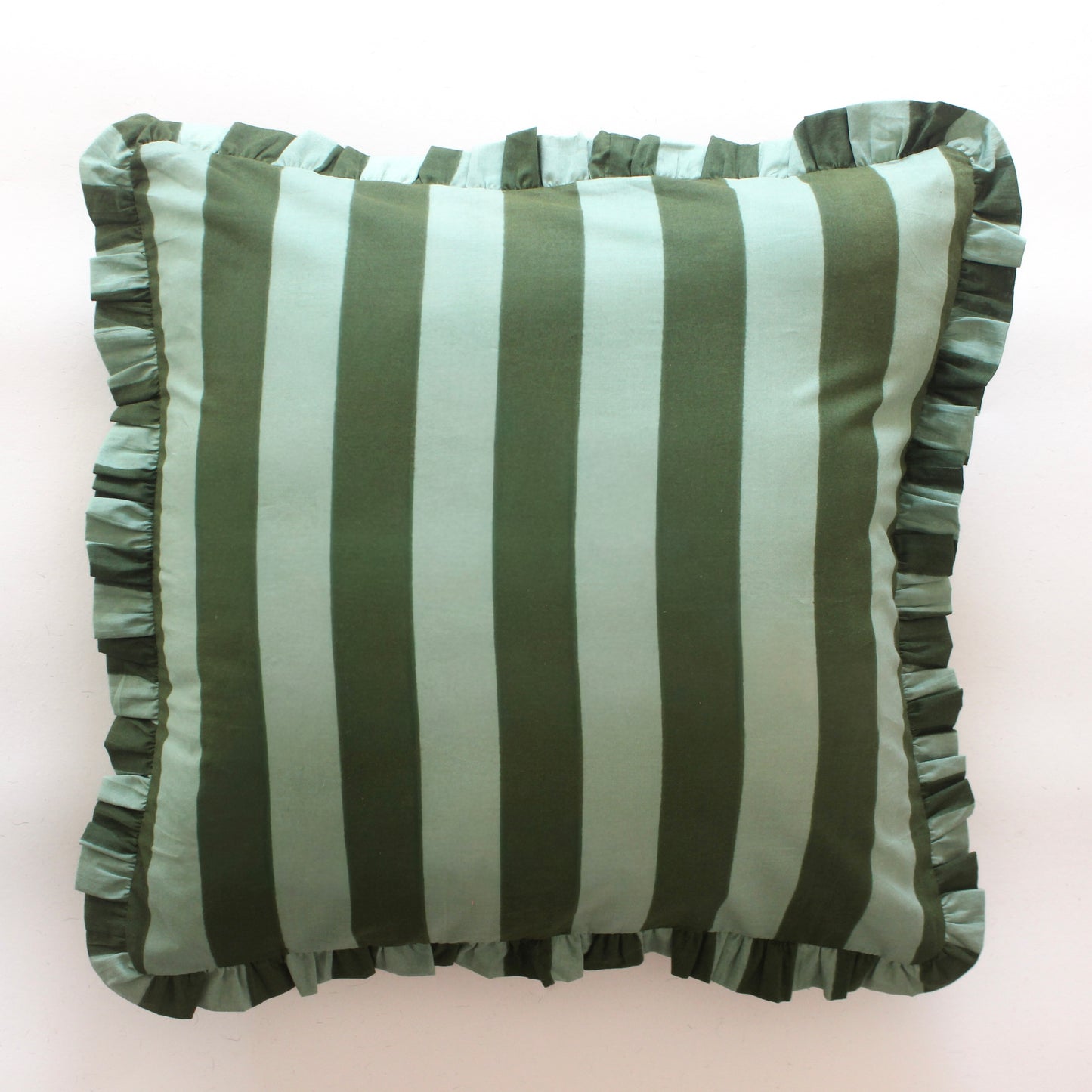 Green Striped Frill Cushion Cover