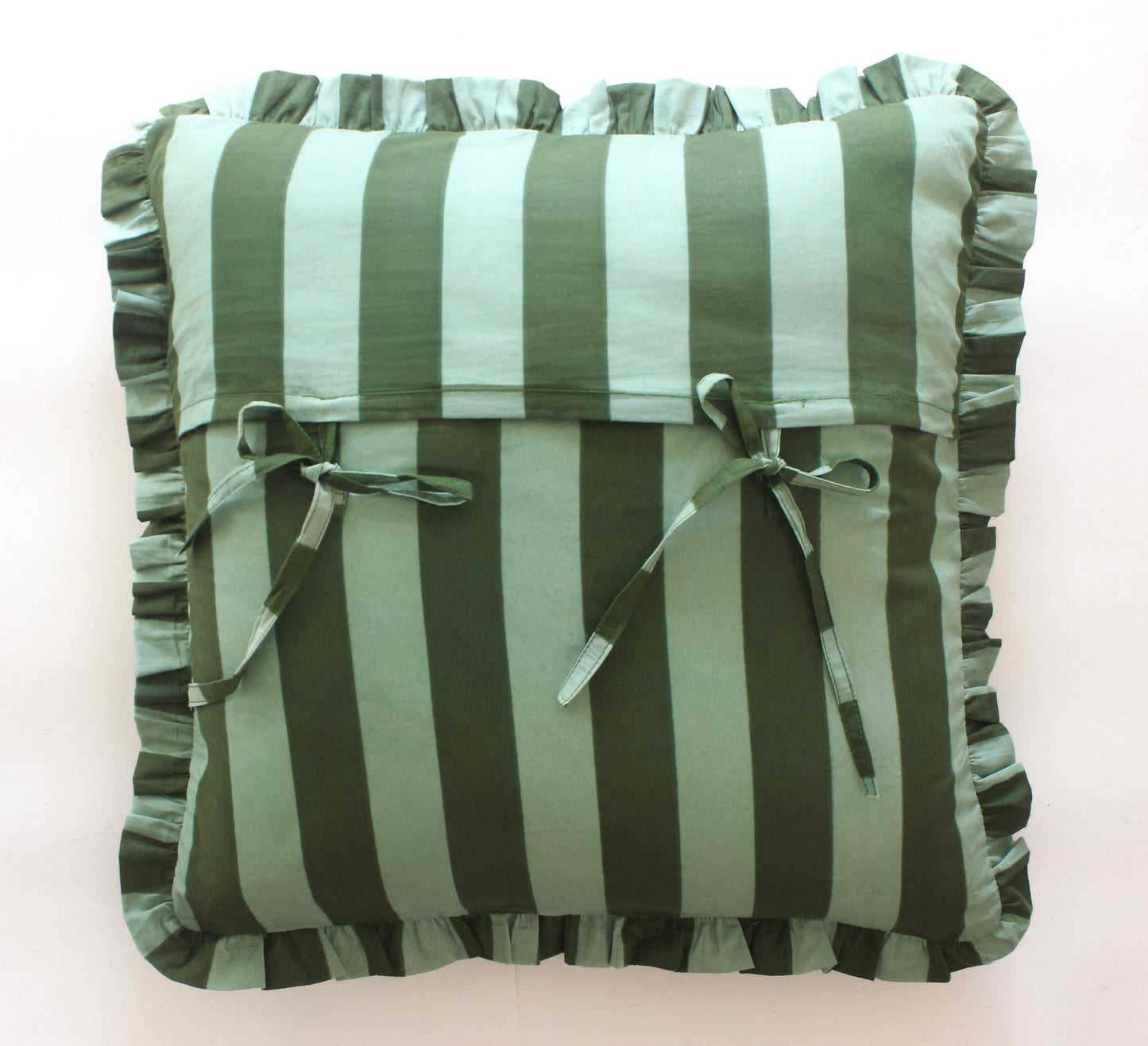 Green Striped Frill Cushion Cover