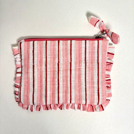 Sustainable Quilted Cotton Travel Pouch l Rosé Flat Frill Organizer
