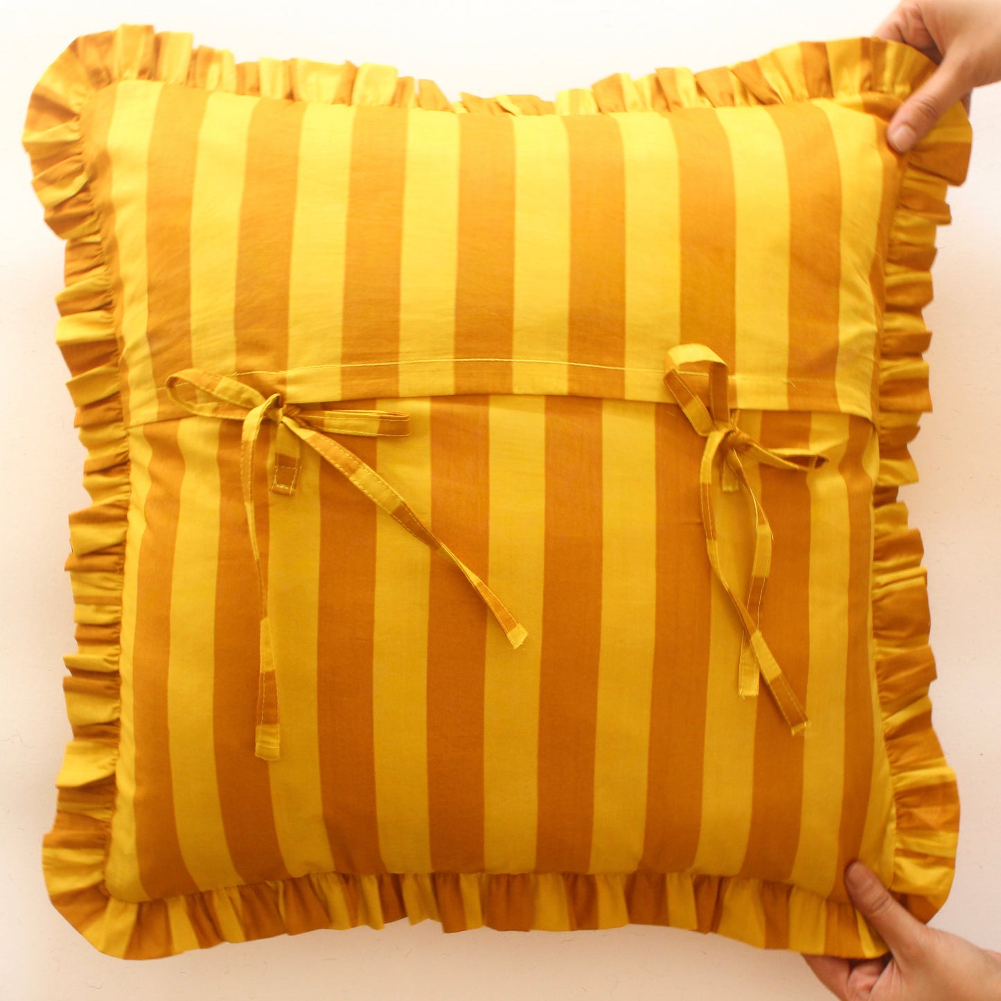 Mustard Striped Frill Cushion Cover