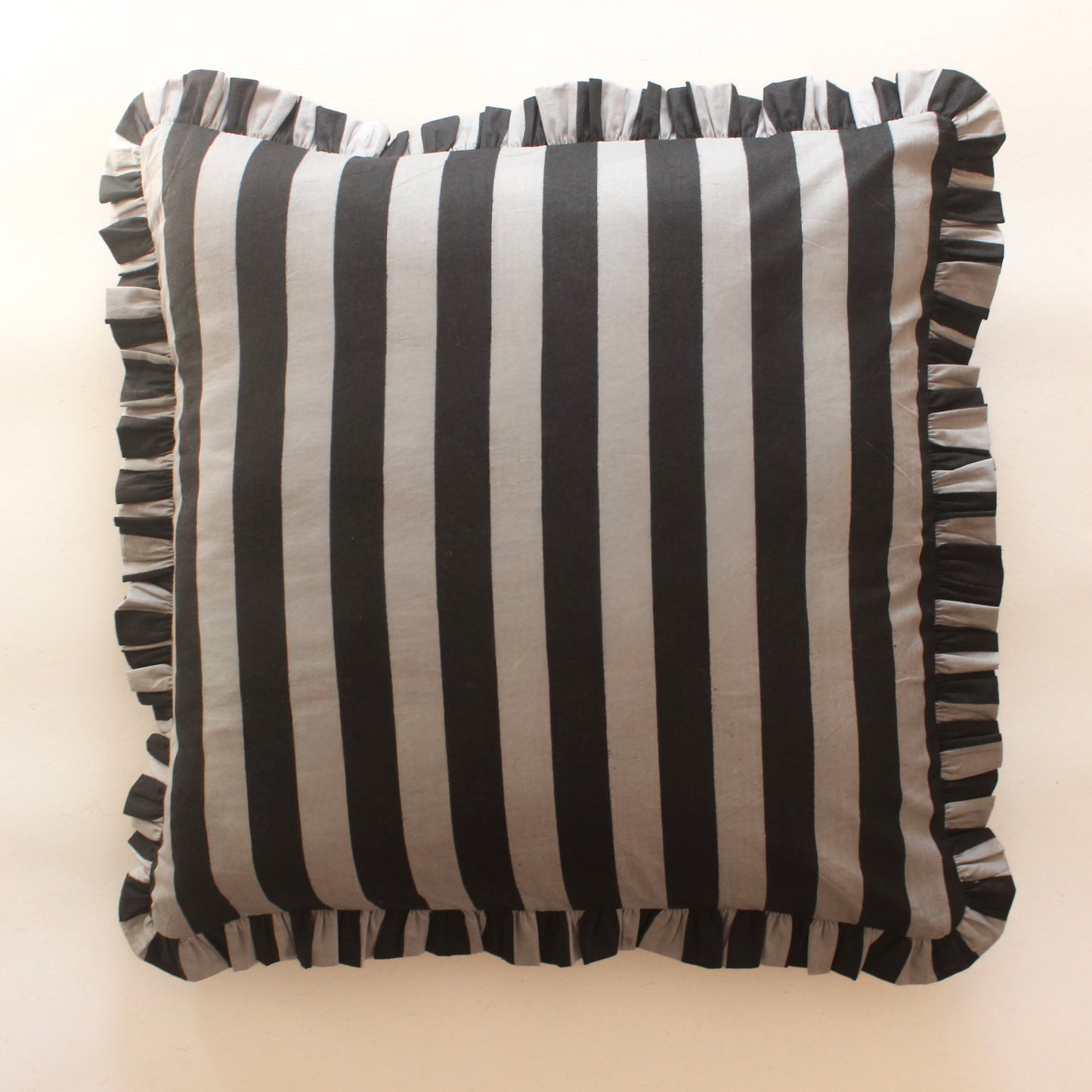 Black Striped Frill Cushion Cover