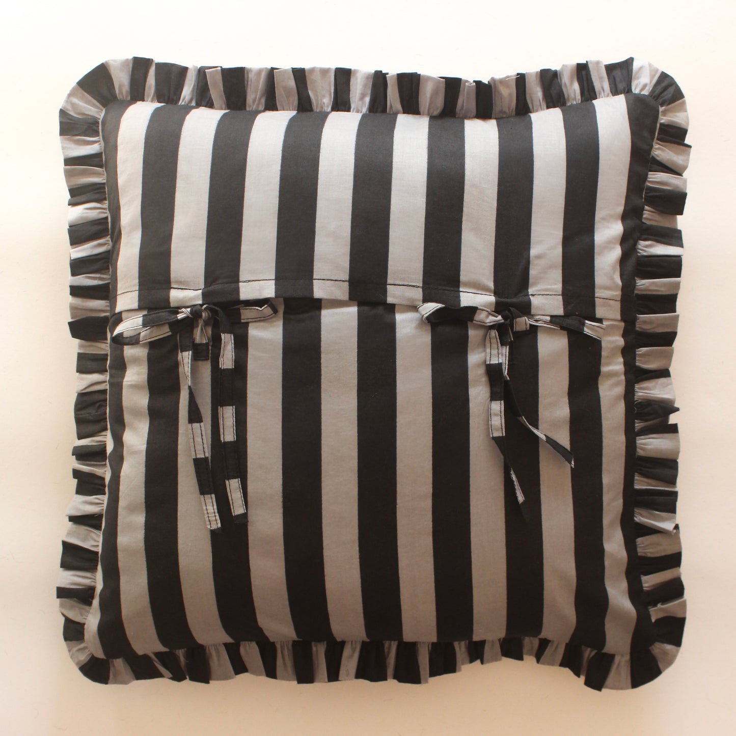 Black Striped Frill Cushion Cover