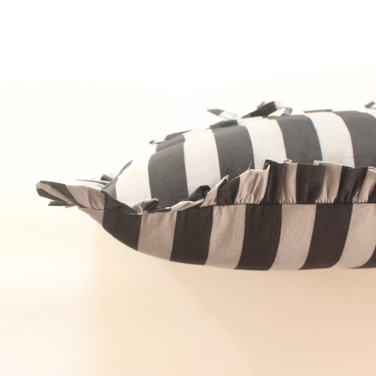 Black Striped Frill Cushion Cover