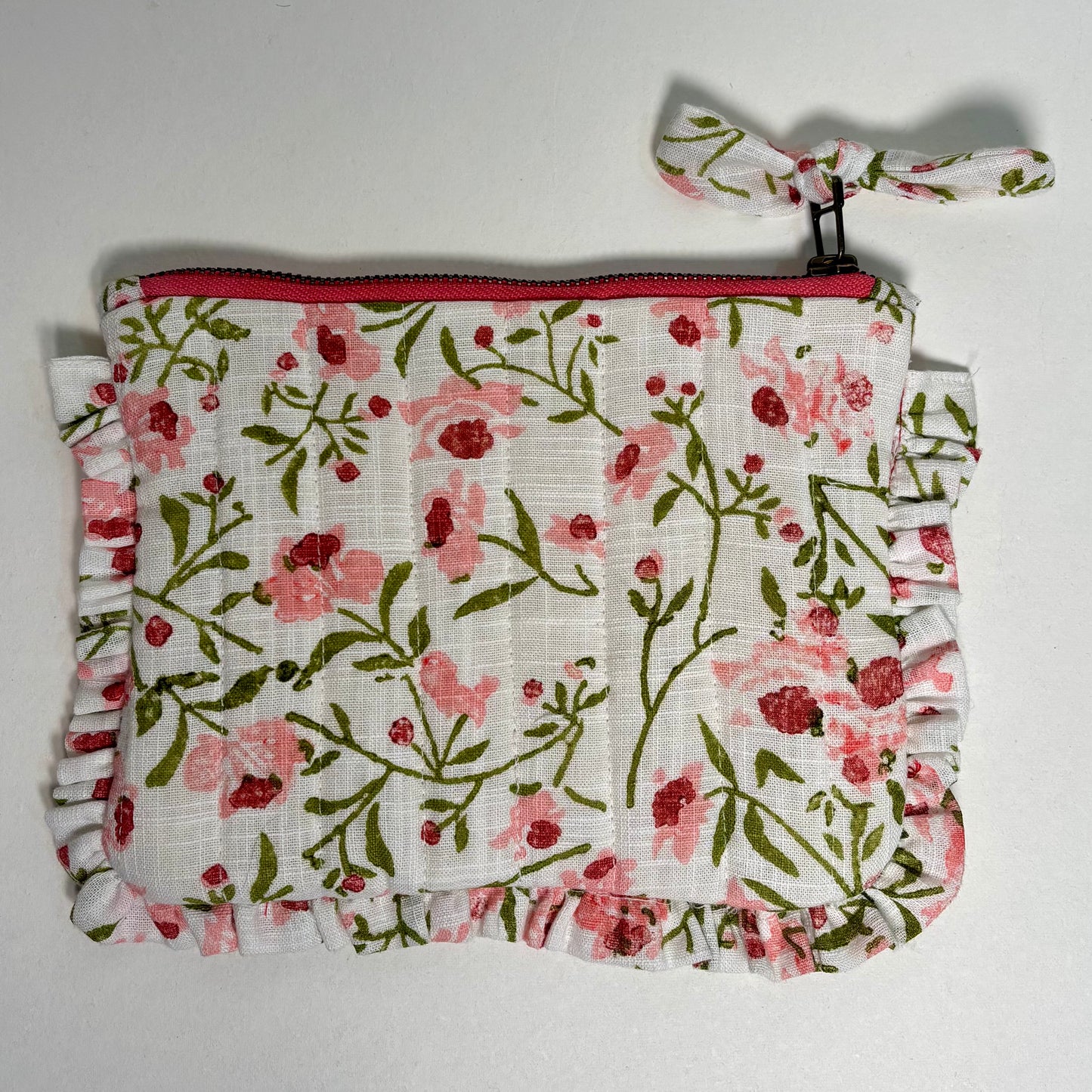 Sustainable Quilted Cotton Travel Pouch l Spring Bloom Flat Frill Organizer