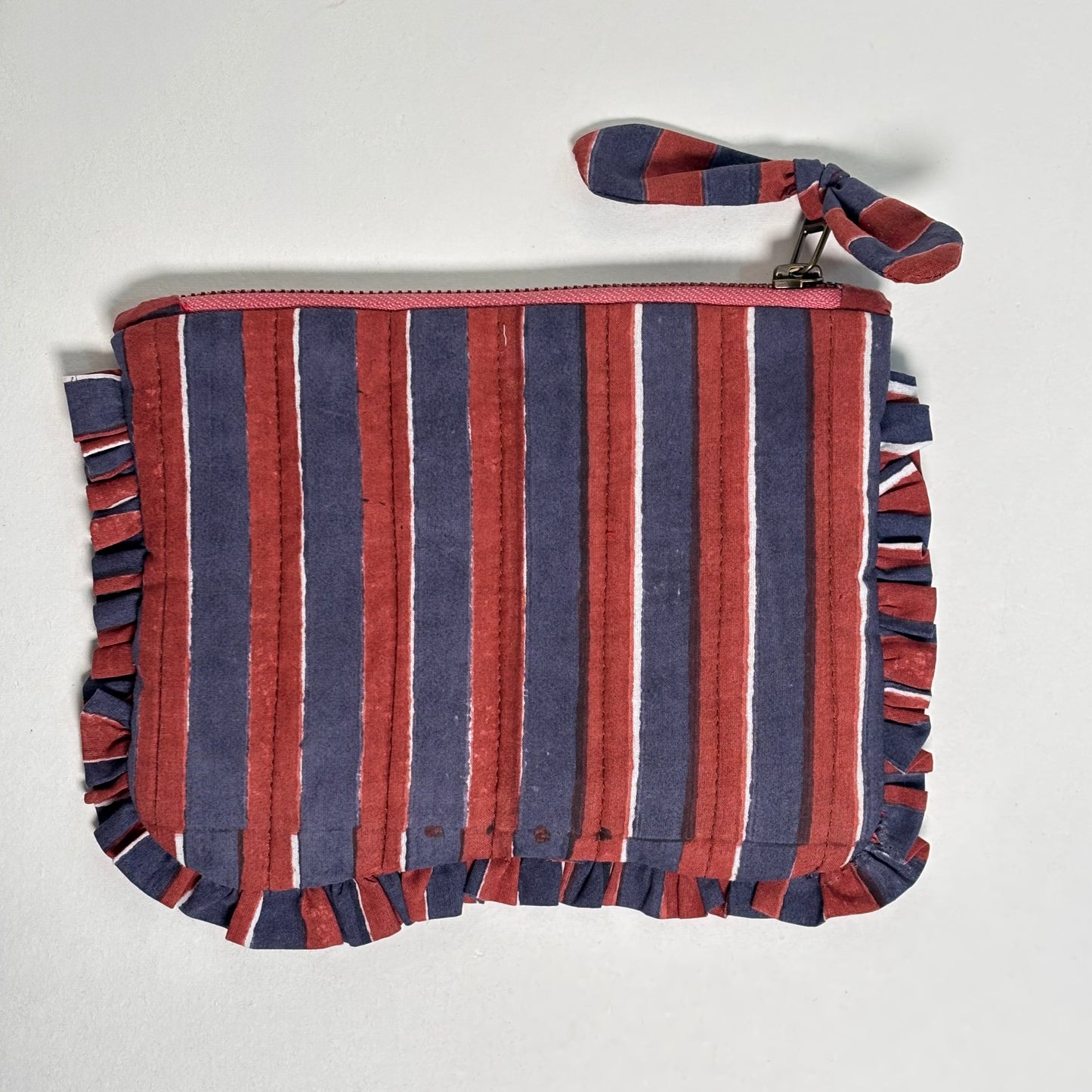Quilted Cotton Travel Pouch l Rustic Flat Frill Organizer