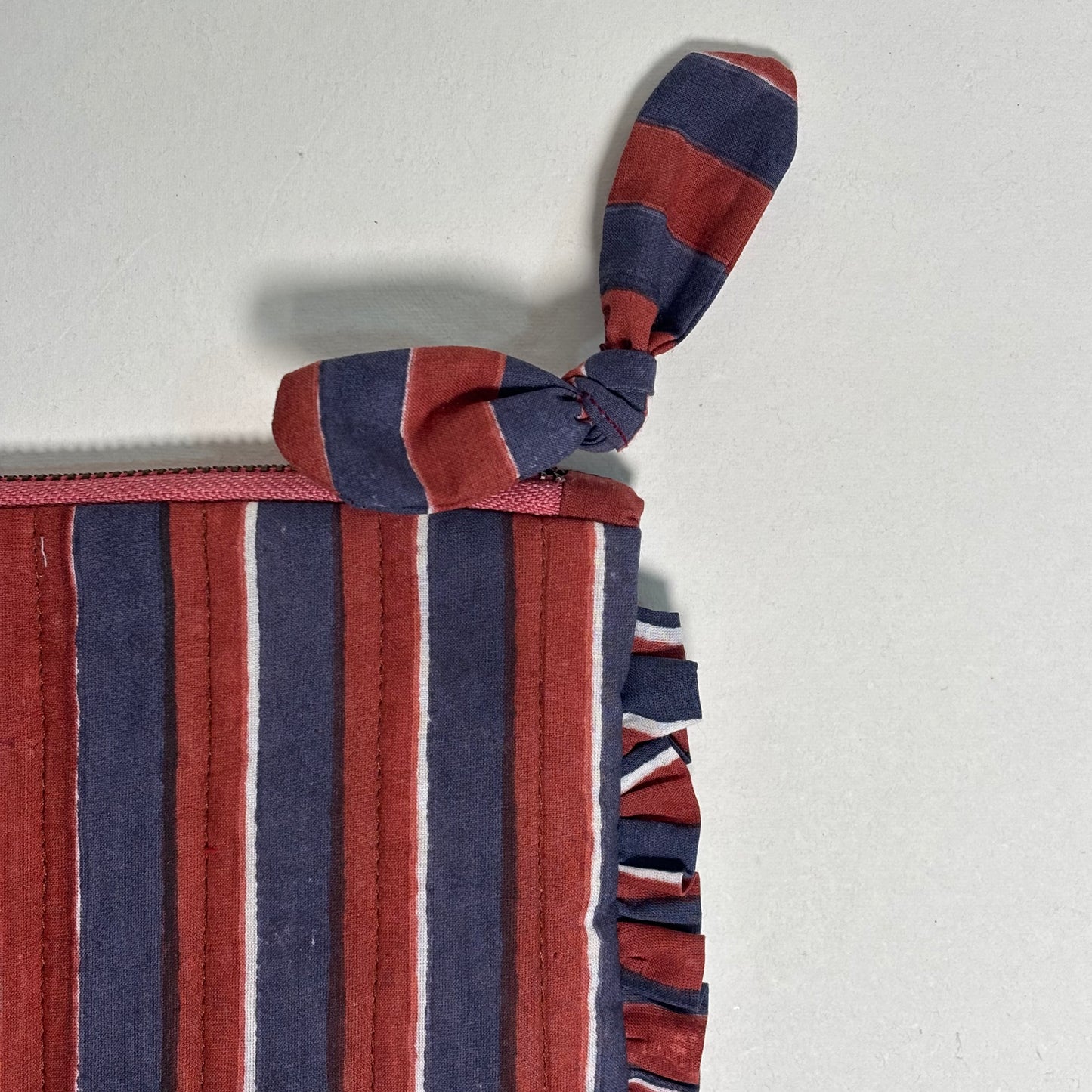 Quilted Cotton Travel Pouch l Rustic Flat Frill Organizer