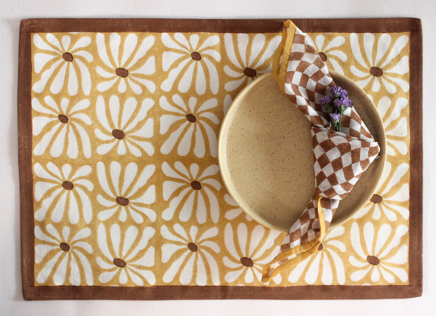 Geometric Flower Placemat & Wavy Grid Napkin | Set of two