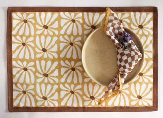 Geometric Flower Placemat & Wavy Grid Napkin | Set of two