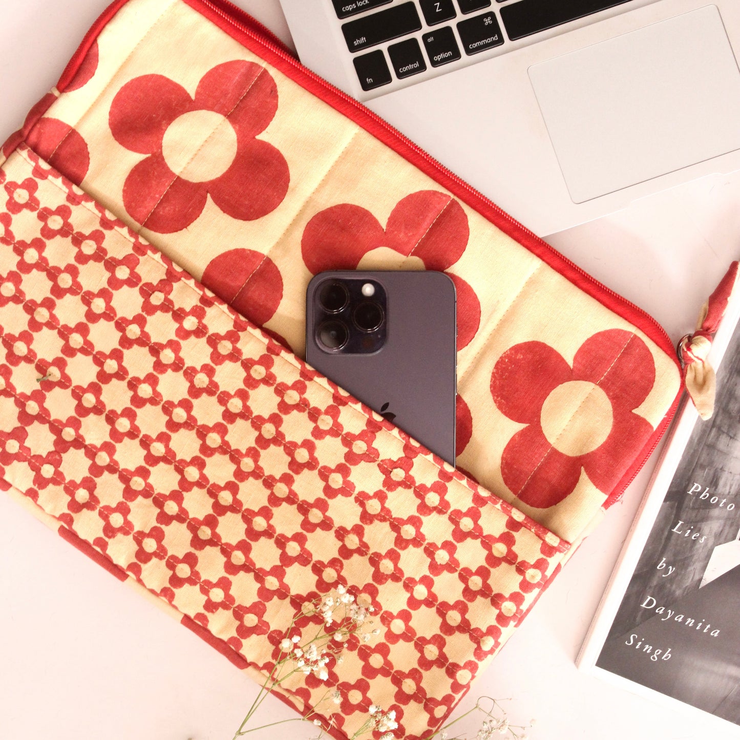 Laptop Sleeve- Red Retro Floral