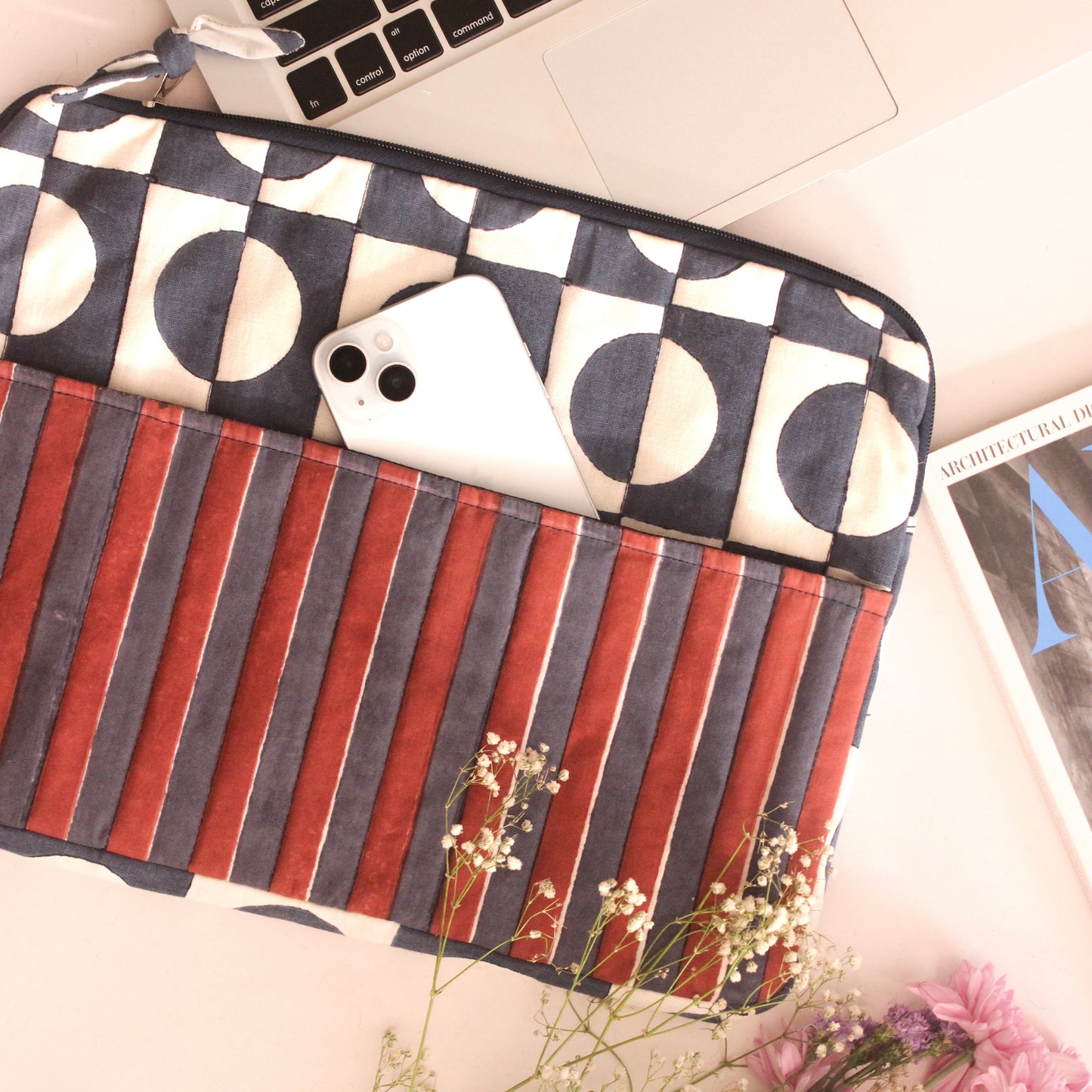 Laptop Sleeve- Rust & Blue Geometric