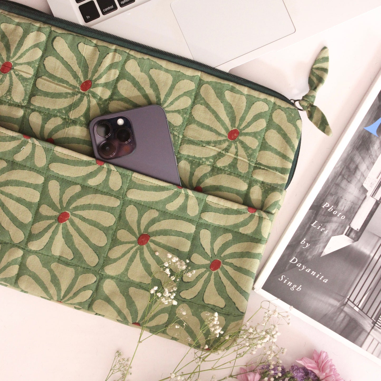 Laptop Sleeve- Green Floral Geometric