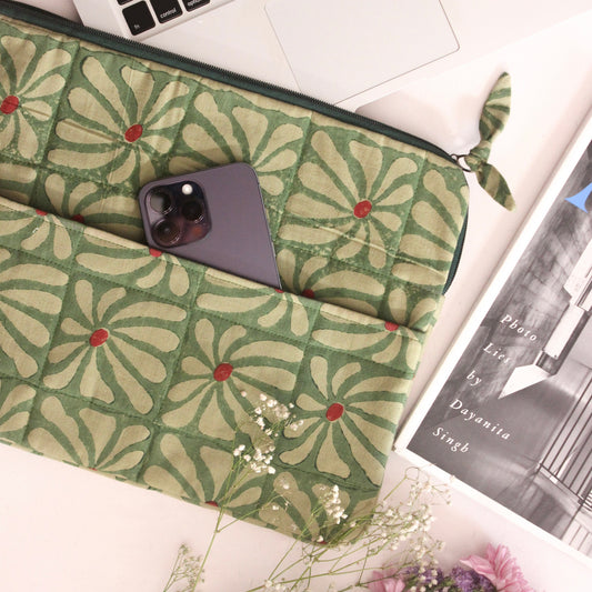 Laptop Sleeve- Green Floral Geometric