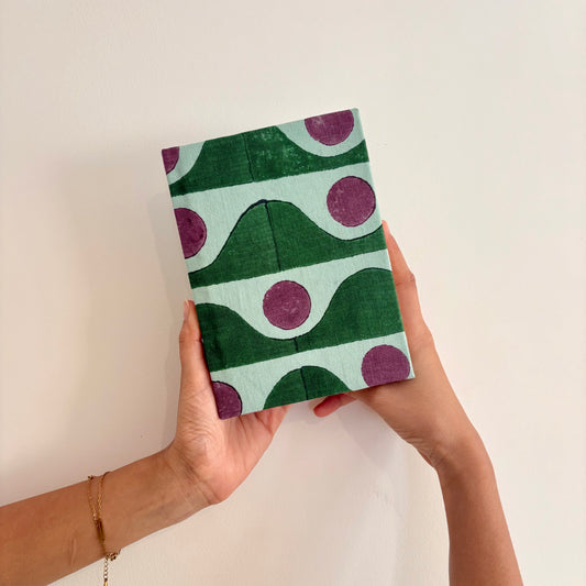 Handcrafted Sustainable A5 Diary Journal Notebook l Handmade Paper l Tide Dot Green