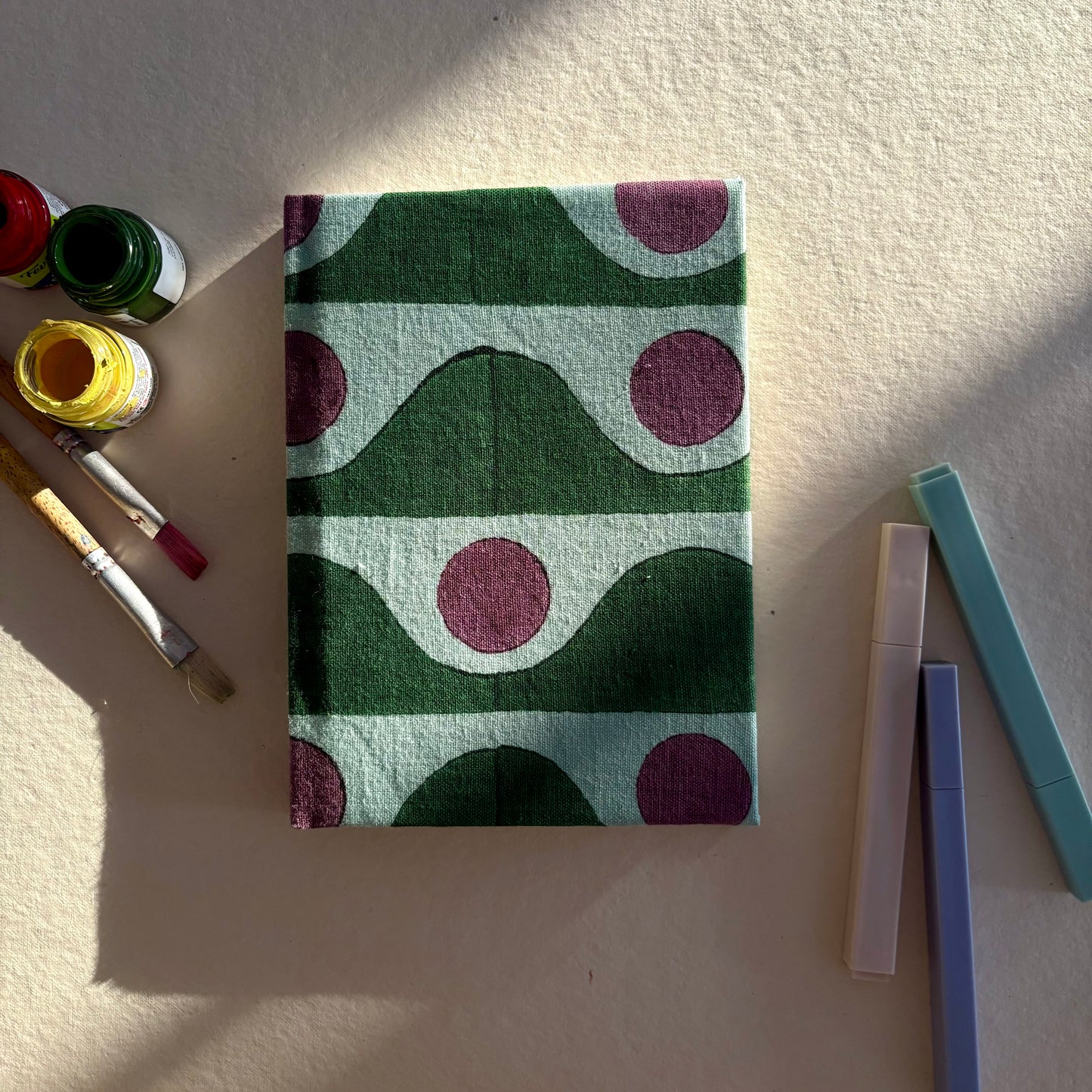 Handcrafted Sustainable A5 Diary Journal Notebook l Handmade Paper l Tide Dot Green