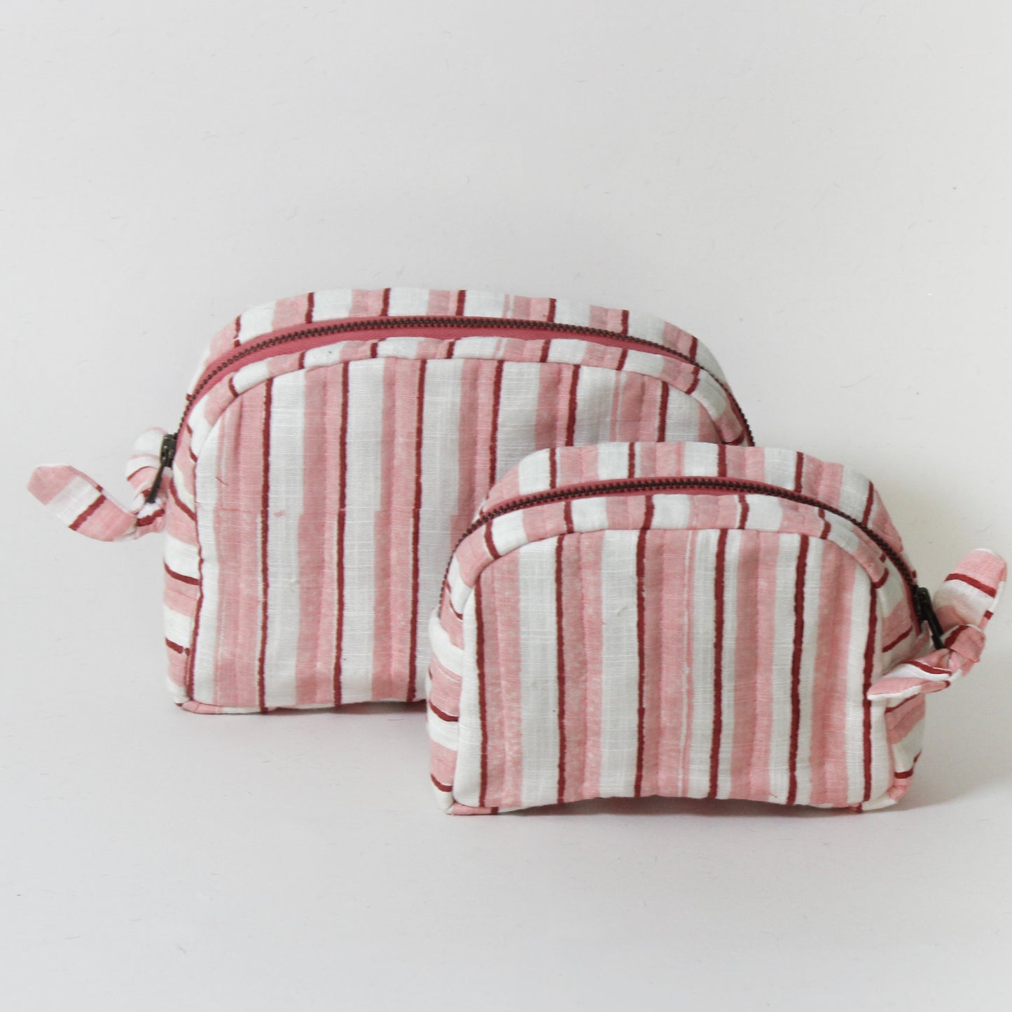 Quilted Cotton Travel Pouch Set l Rose Checks Classic Organiser Set