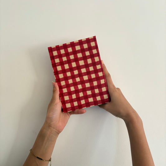 Handcrafted Sustainable A5 Diary Journal Notebook l Handmade Paper l Red Checks