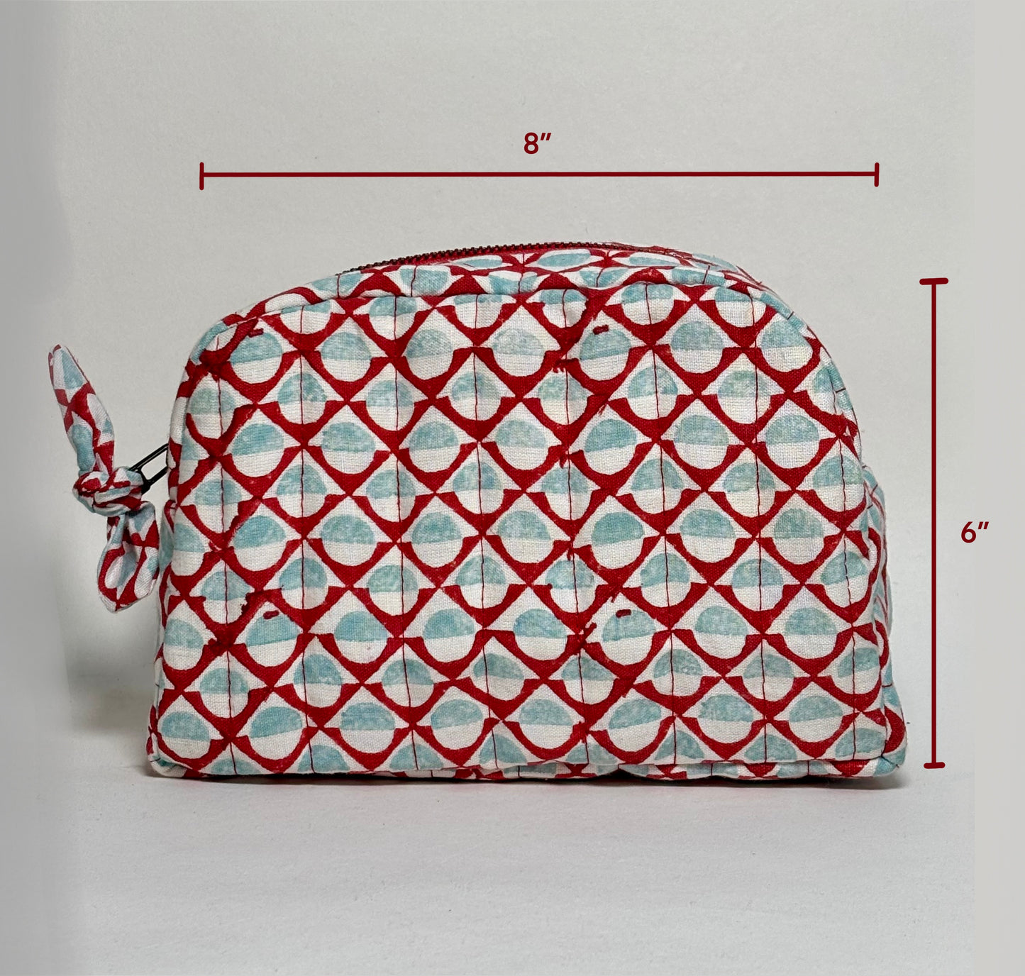Quilted Cotton Travel Pouch Set l Red Mosiac Classic Organiser Set