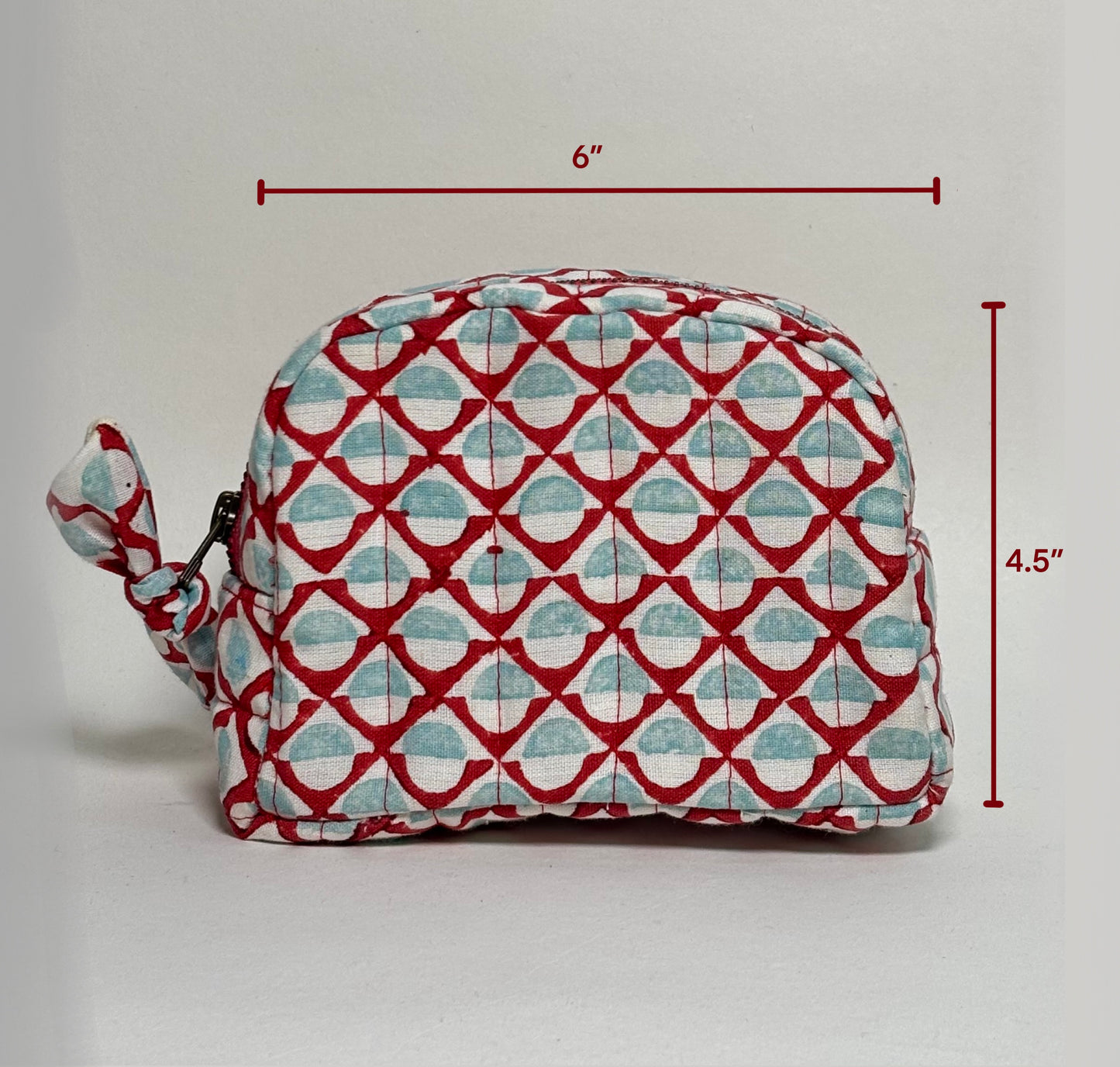 Quilted Cotton Travel Pouch Set l Red Mosiac Classic Organiser Set