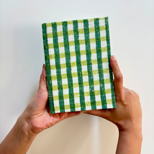 Handcrafted Sustainable A5 Diary Journal Notebook l Handmade Paper l Green Checks