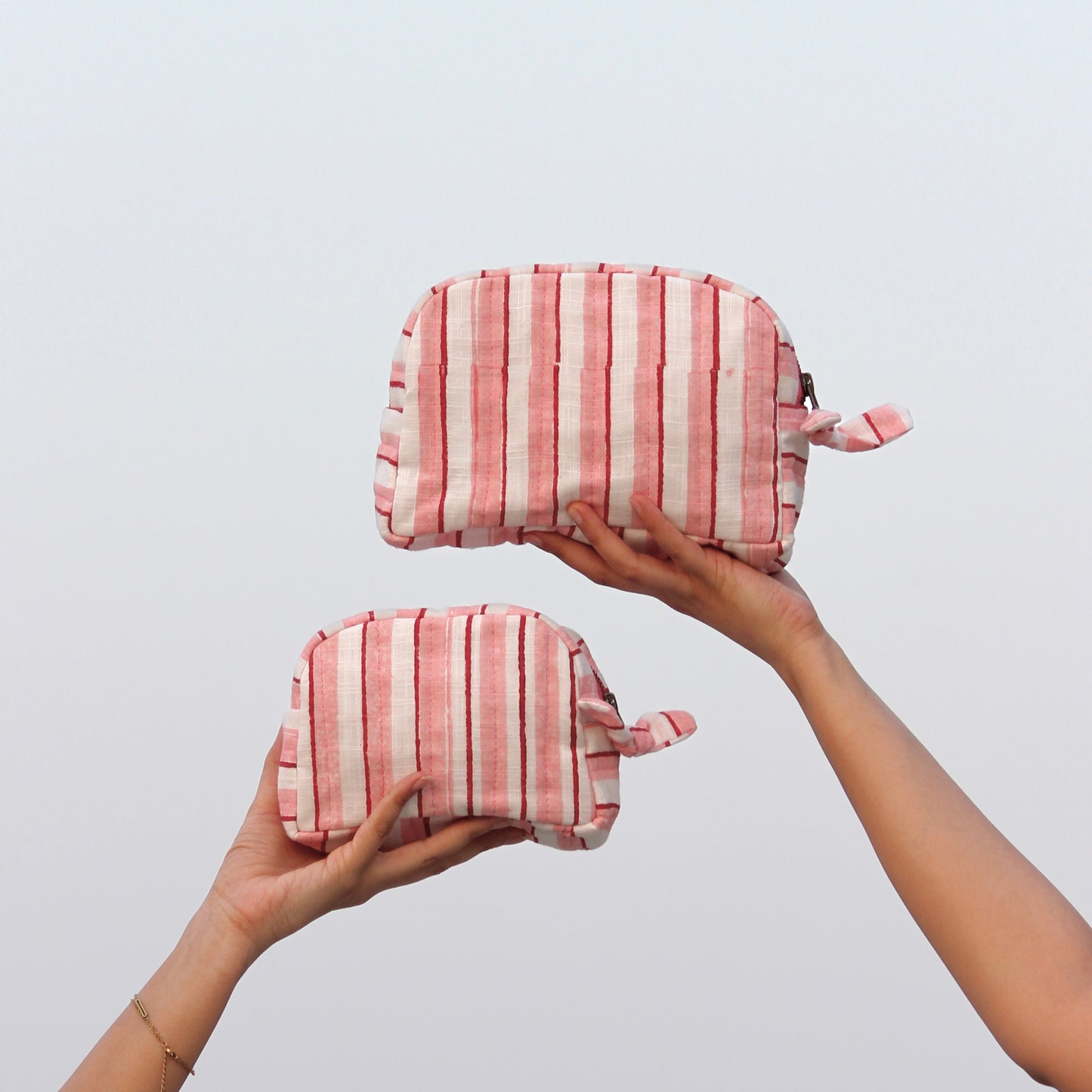 Quilted Cotton Travel Pouch Set l Rose Checks Classic Organiser Set