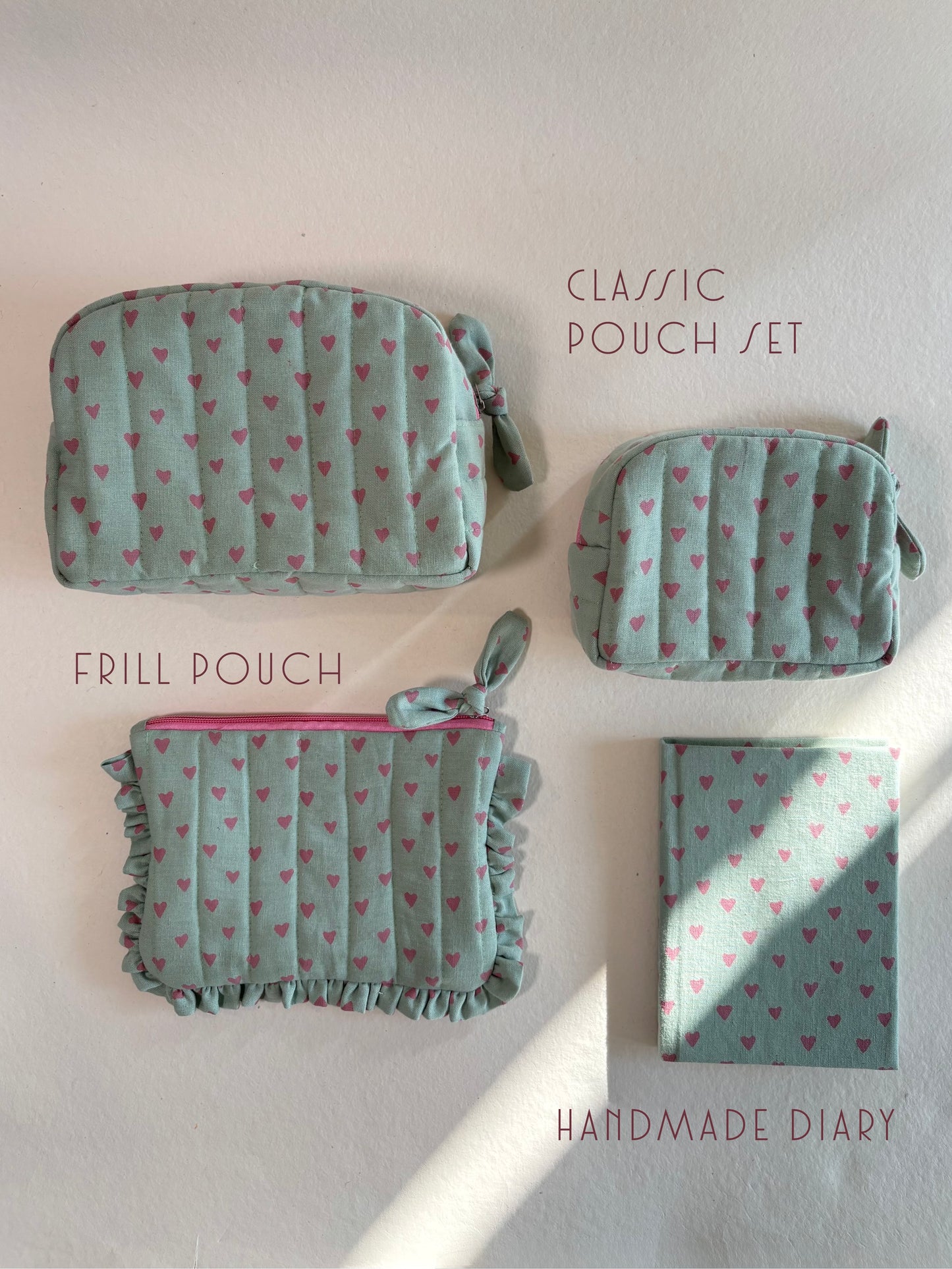 GIFT BUNDLE – Classic & Frill Pouches with Diary (Green)