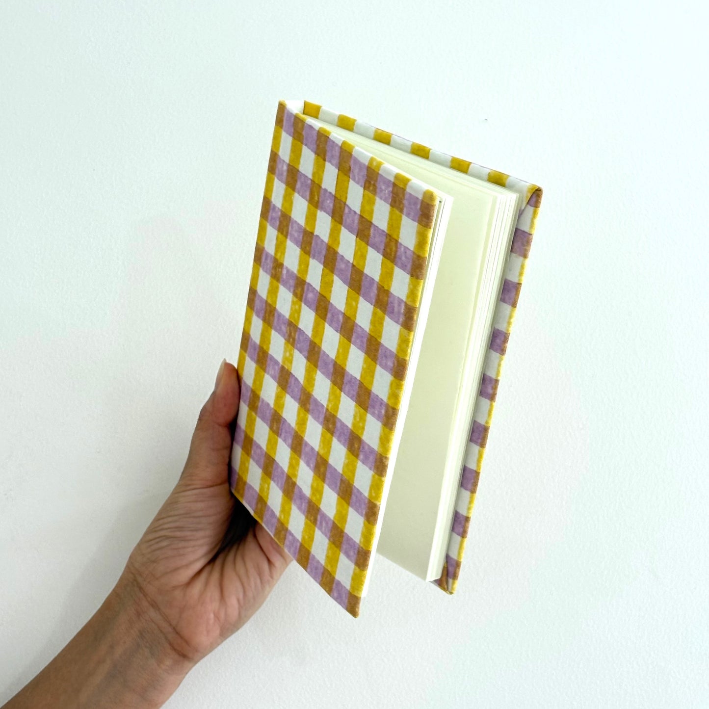 Handcrafted Sustainable A5 Diary Journal Notebook l Handmade Paper l Yellow & Purple checks