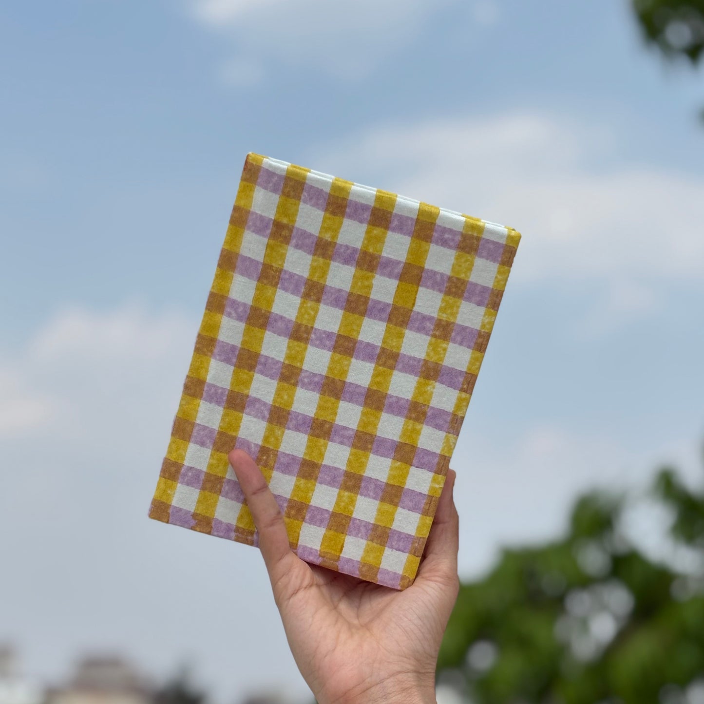 Handcrafted Sustainable A5 Diary Journal Notebook l Handmade Paper l Yellow & Purple checks