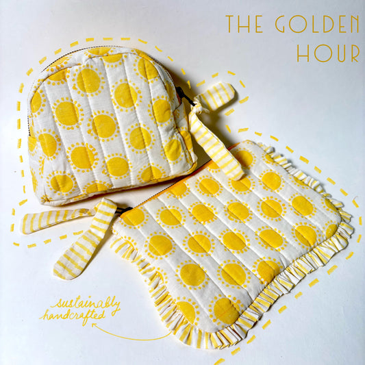 Sustainable Quilted Cotton Travel Pouch Set l Golden Hour Organisers