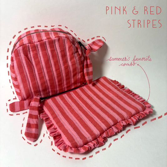 Sustainable Quilted Cotton Travel Pouch Set l Stripe Song Organisers