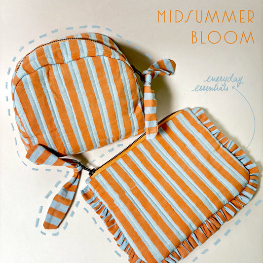 Sustainable Quilted Cotton Travel Pouch Set l Midsummer Bloom Organisers